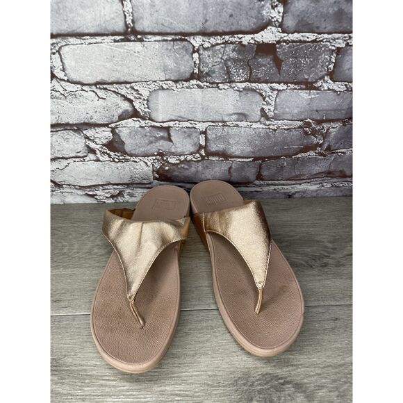 FitFlop Lulu Rose Gold Pink Synthetic Thong Wedge Sandals Women's Sz 8M US/39EU - Picture 6 of 16